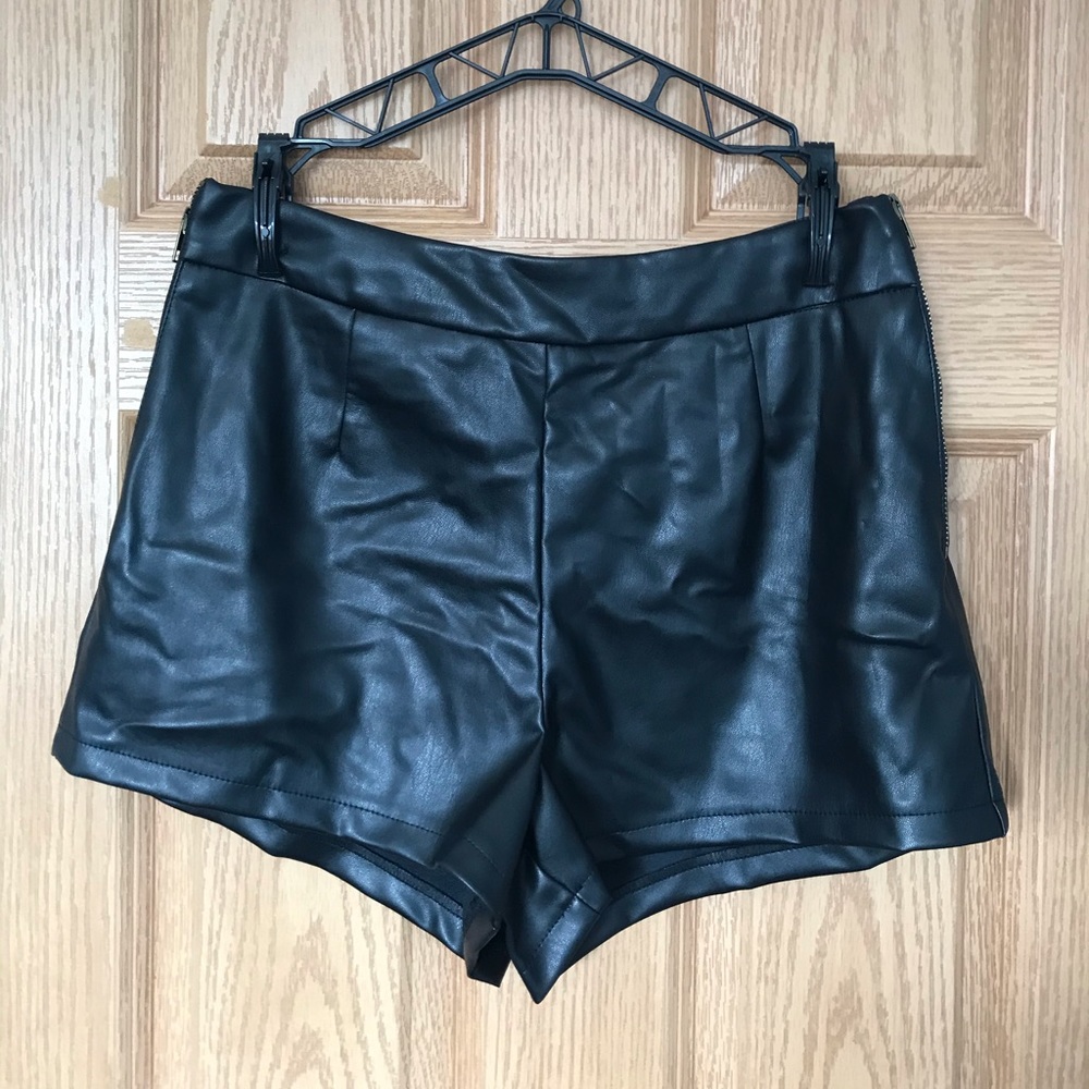 Black leather shorts